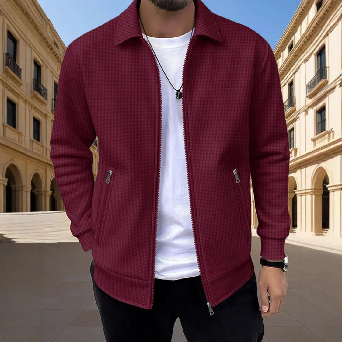 Elton Men's Waffle-Knit Zip Jacket