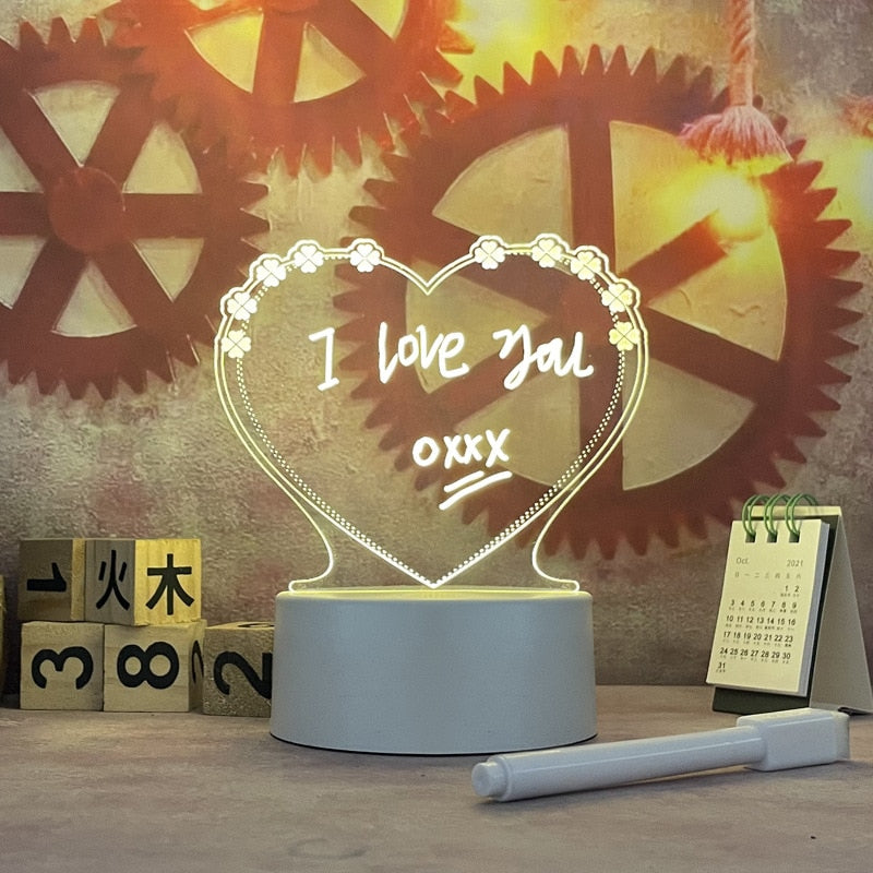 LED Message Board - Light-Up Acrylic Note Board, Pen & Base
