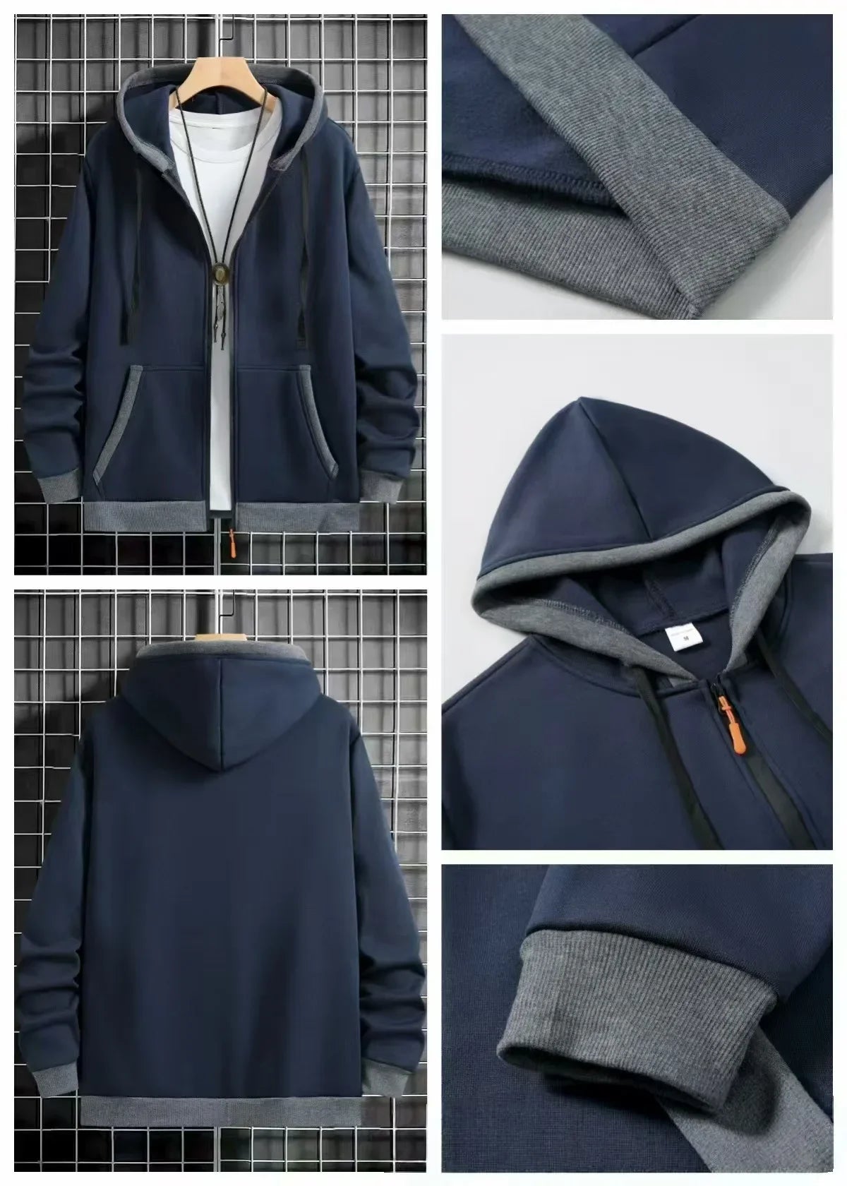 Navarro Men's Zip-Up Hoodie - Navy details
