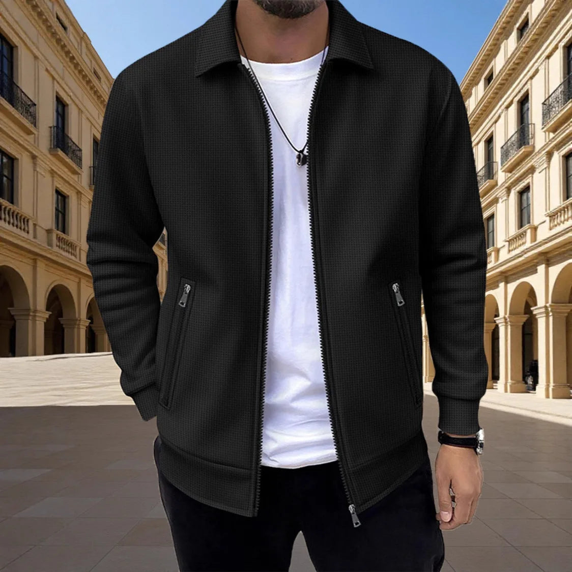 Elton Men's Waffle-Knit Zip Jacket