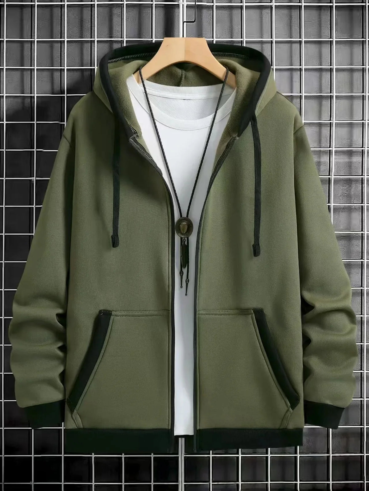 Navarro Men's Zip-Up Hoodie - Army Green