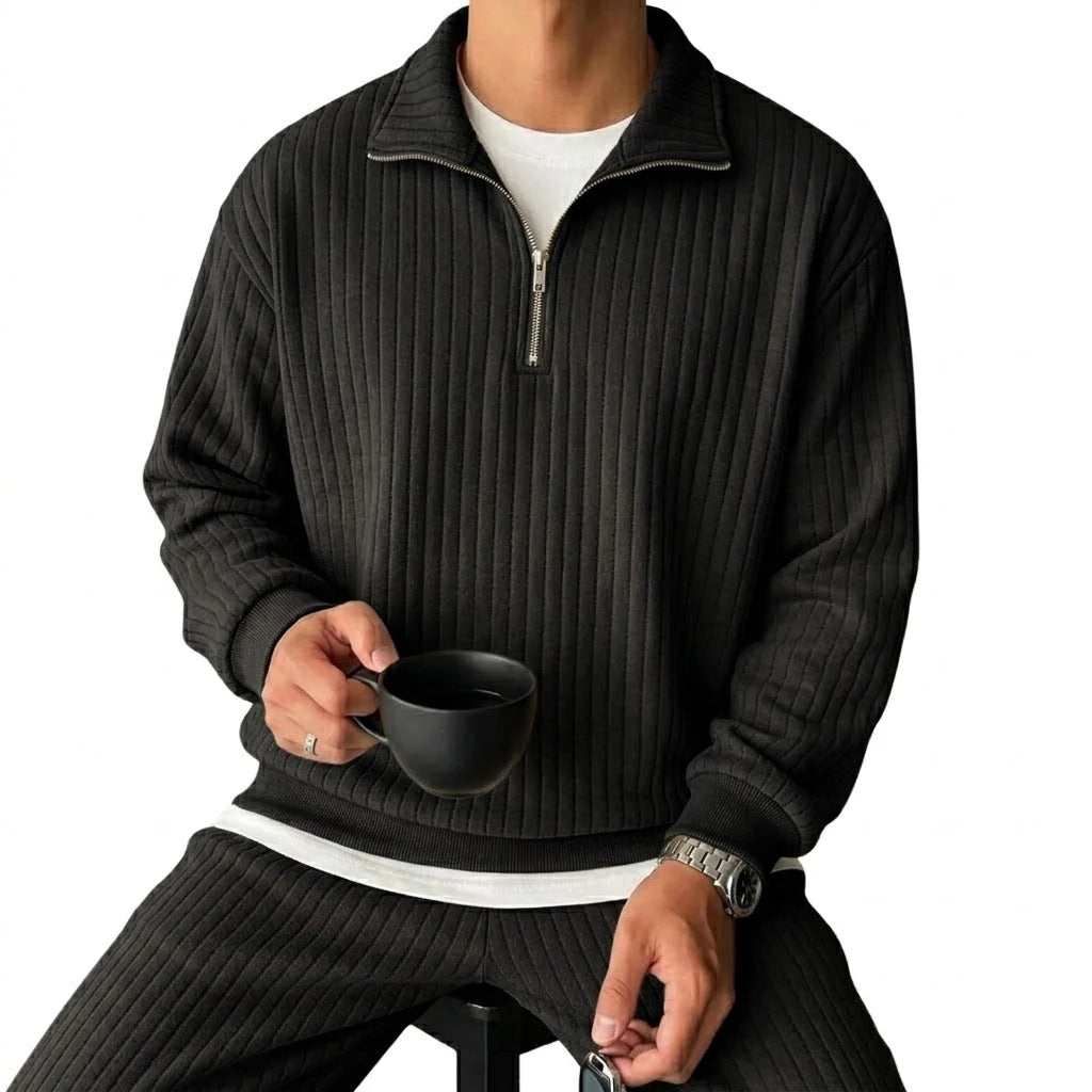 Toledo Men's Cord Quarter-Zip Sweatshirt - Black