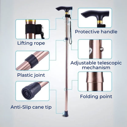 StrideAid Folding Telescopic Walking Stick | Adjustable Cane