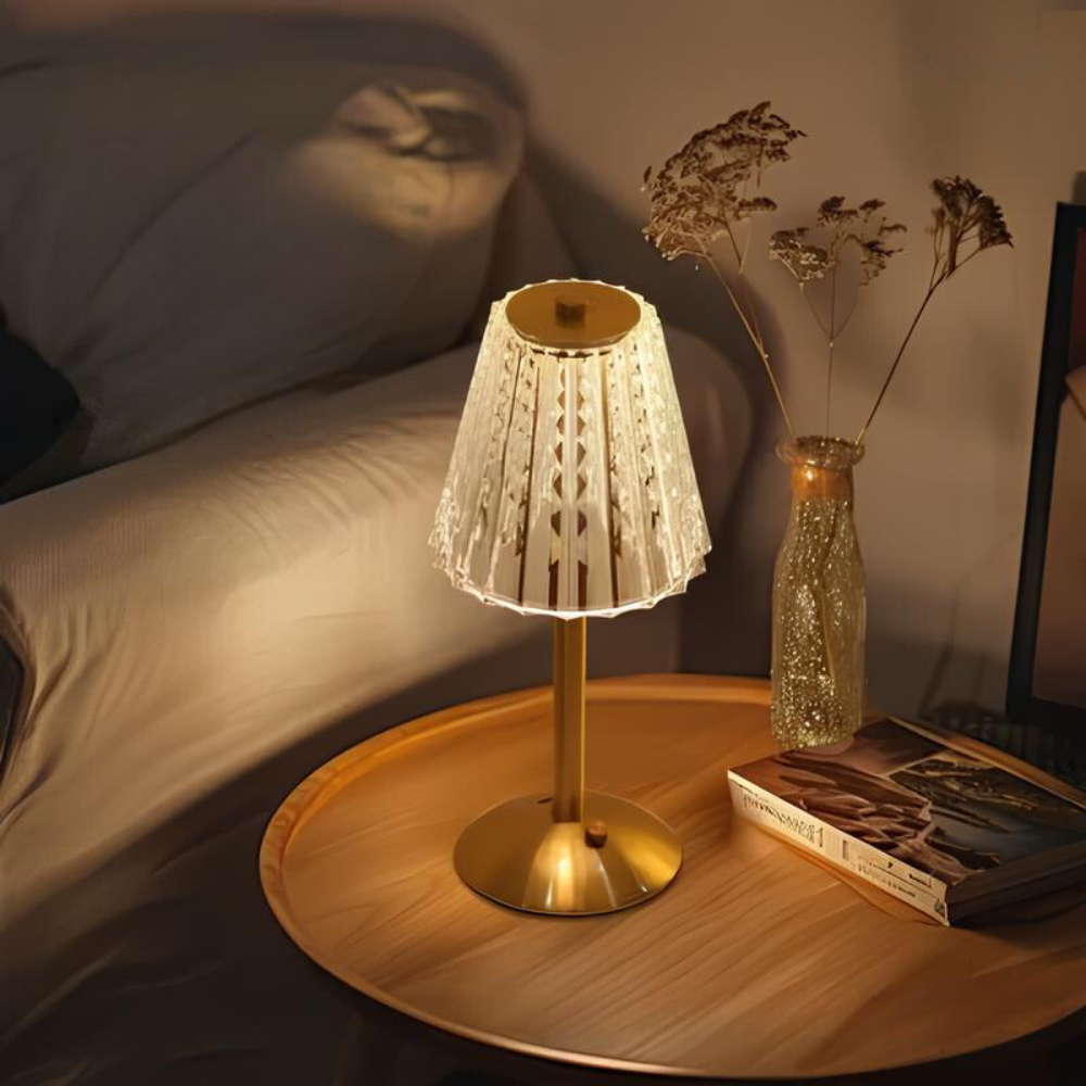 Golden Crystal Table Lamp - LED, Touch Dimmable