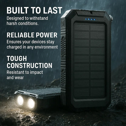 Solar External Power Bank – 20000mAh, Waterproof & Portable USB Charger