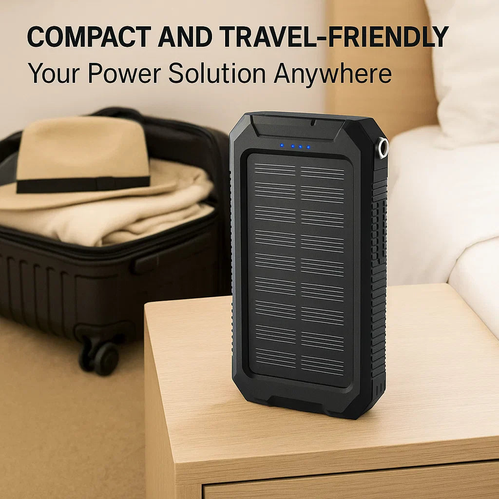 Solar External Power Bank – 20000mAh, Waterproof & Portable USB Charger