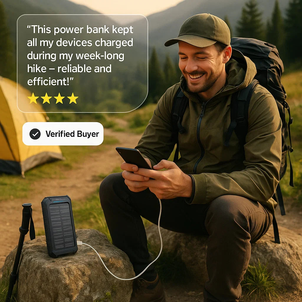 Solar External Power Bank – 20000mAh, Waterproof & Portable USB Charger
