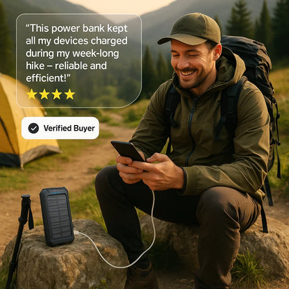 Solar External Power Bank – 20000mAh, Waterproof & Portable USB Charger
