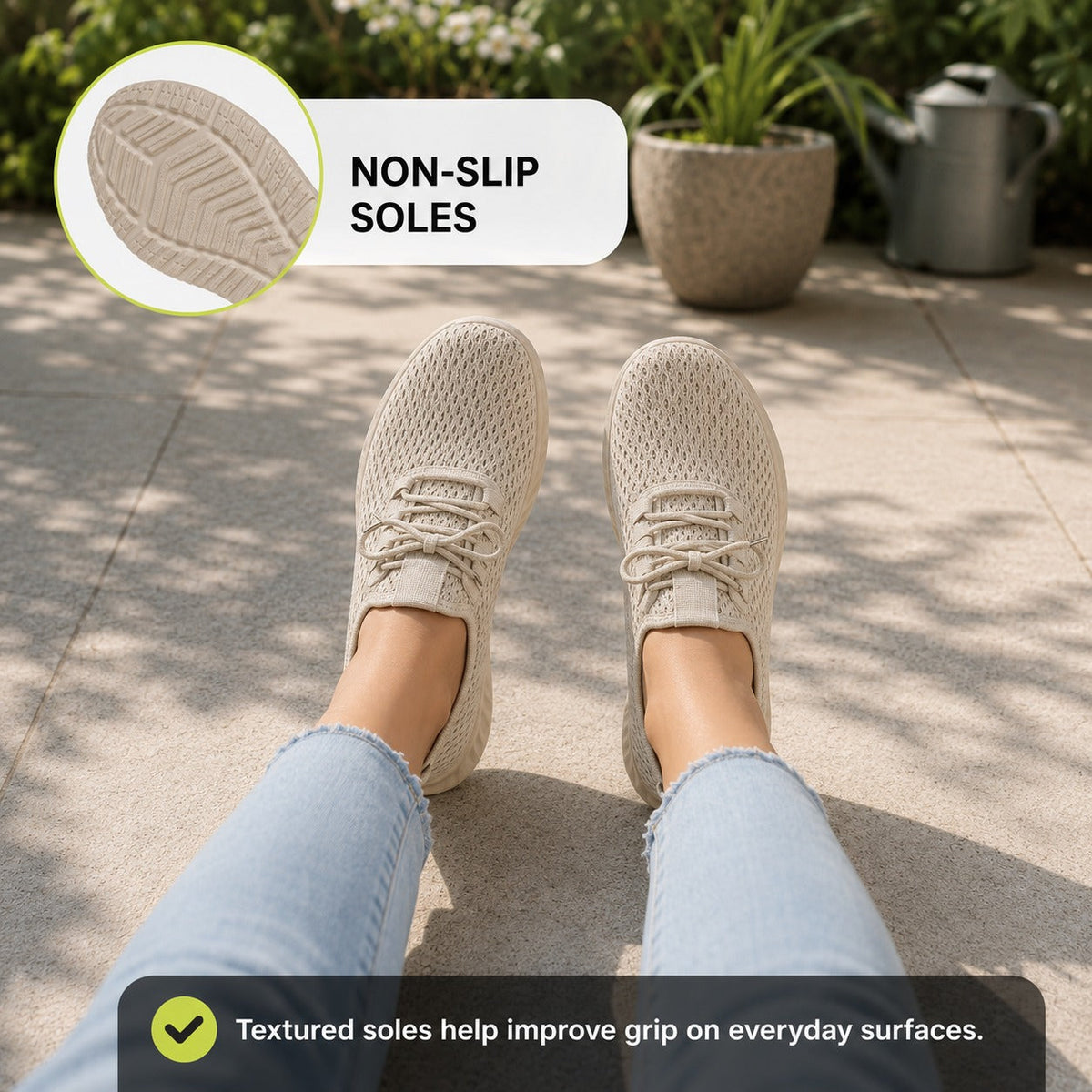 Bloom Comfortable Flat Shoes For Women Colour Beige Non Slip Soles Lifestyle