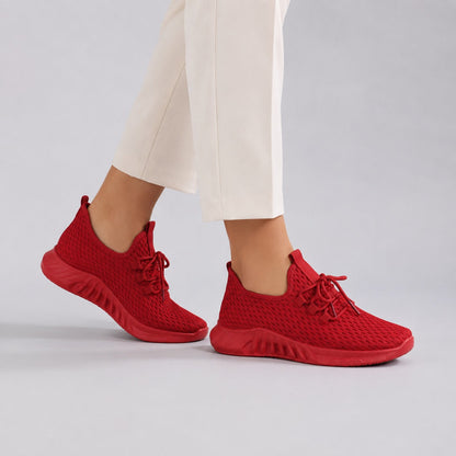 Bloom Comfortable Flat Shoes For Women Colour Red Model Wearing