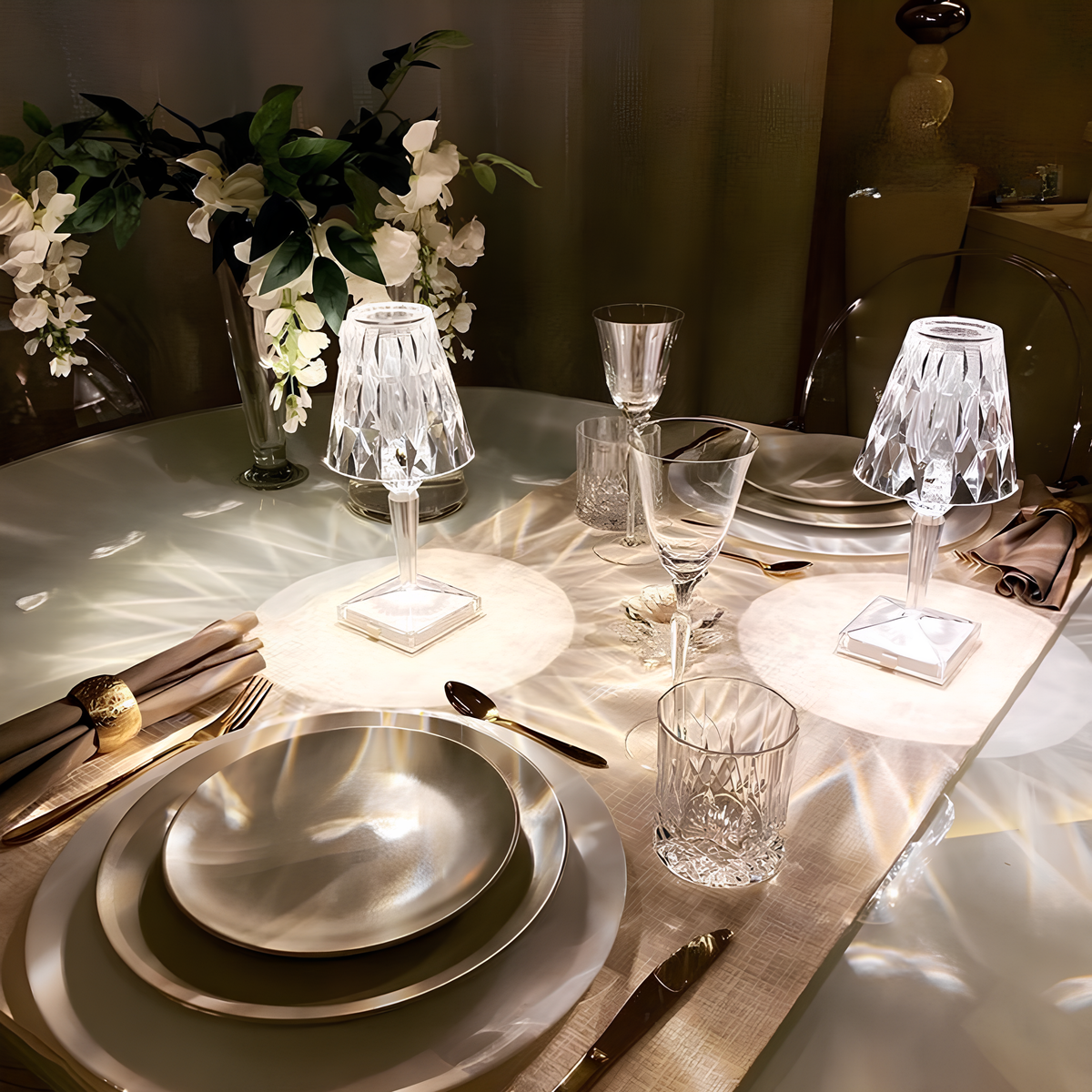 Sparkling Crystal Lamp – Touch Dimming, Rechargeable LED