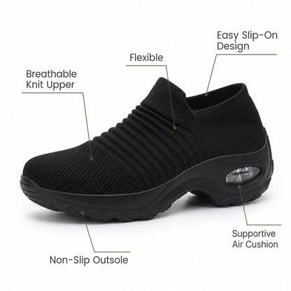 Carestep Non Slip Nursing Shoes For Women Colour All Black Feature Diagram