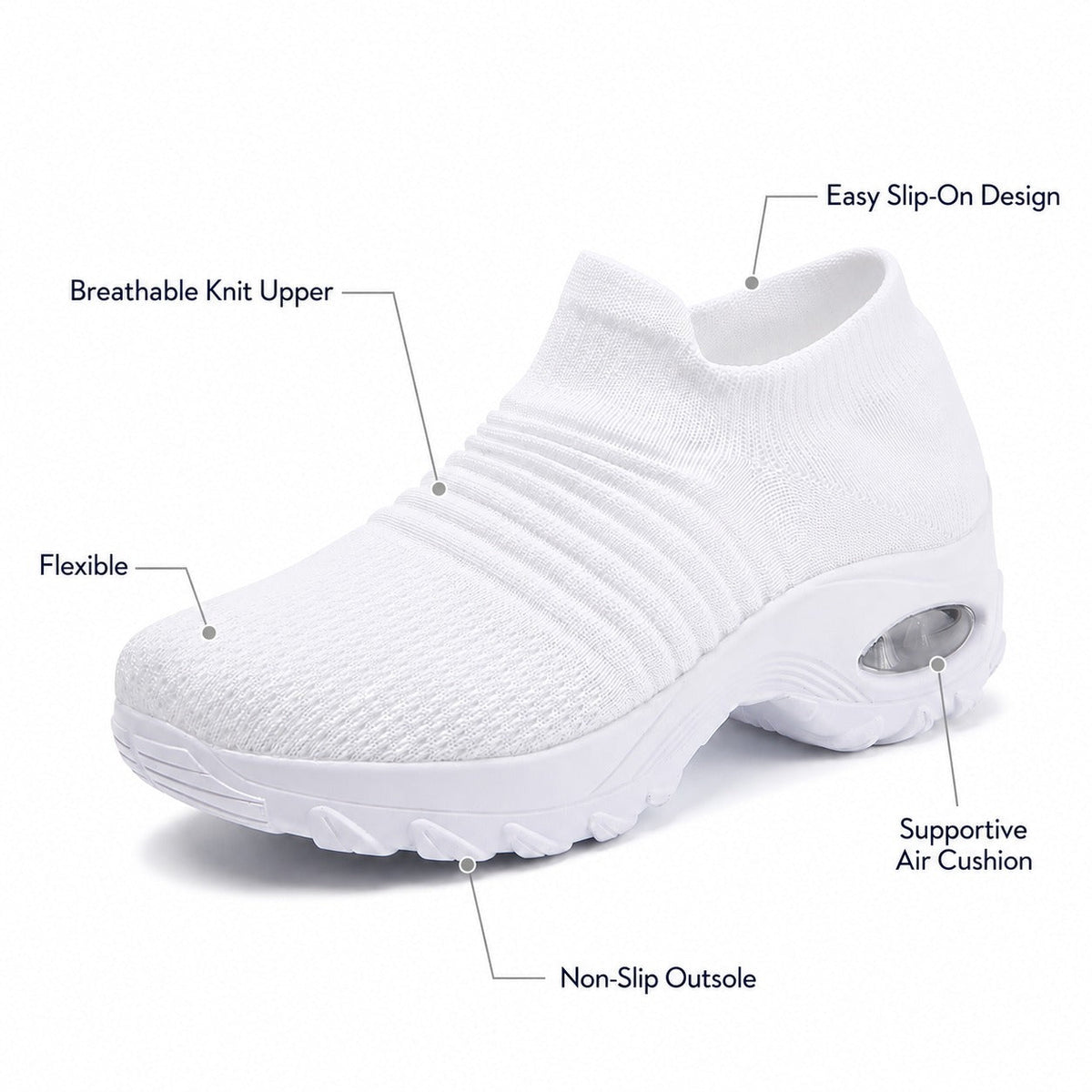 Carestep Non Slip Nursing Shoes For Women Colour White Feature Diagram