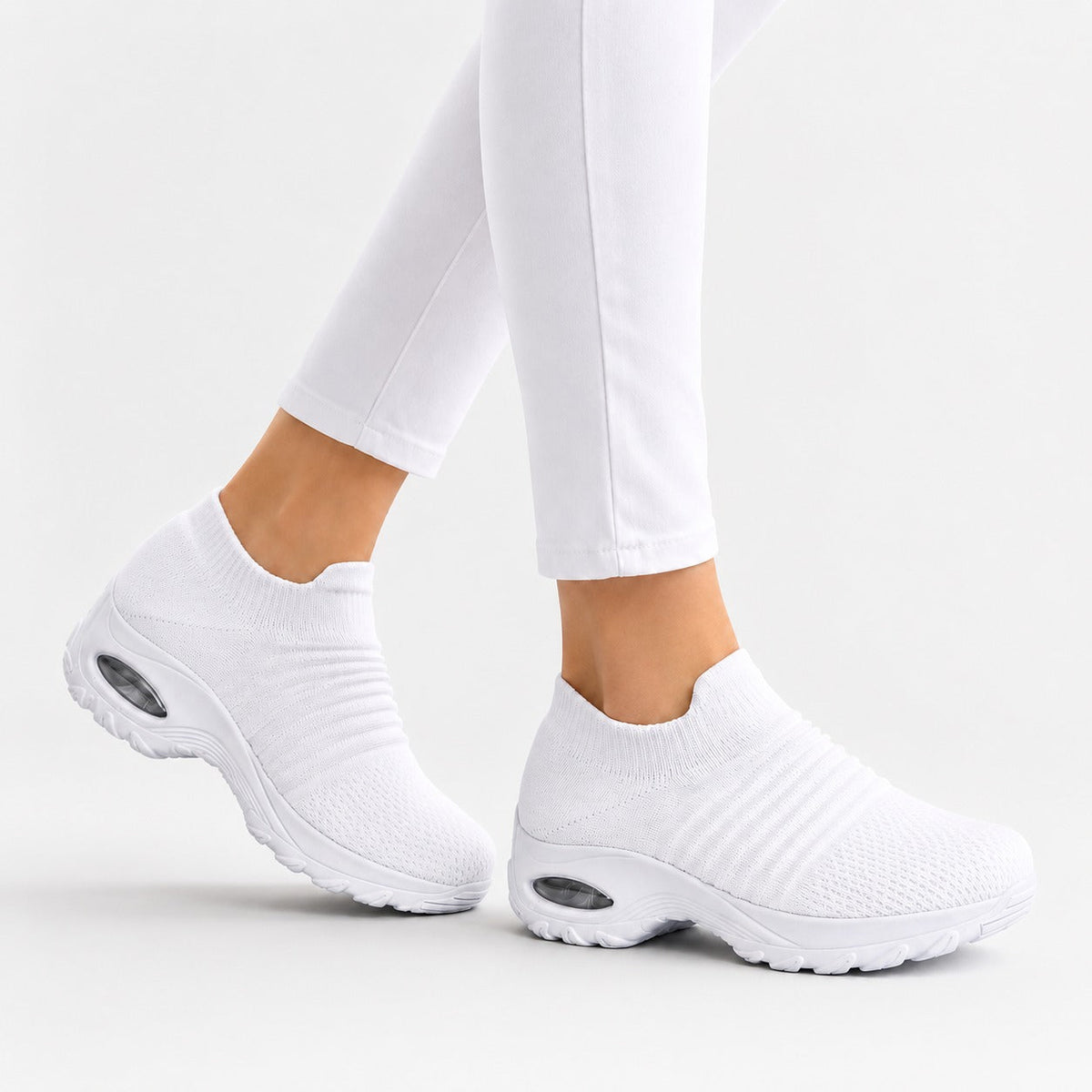Carestep Non Slip Nursing Shoes For Women Colour White Model Wearing