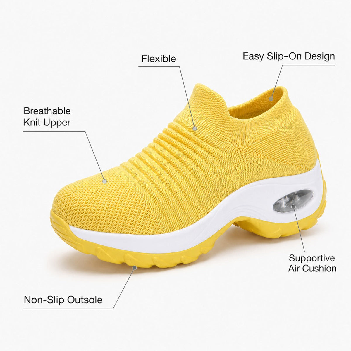 Carestep Non Slip Nursing Shoes For Women Colour Yellow Feature Diagram