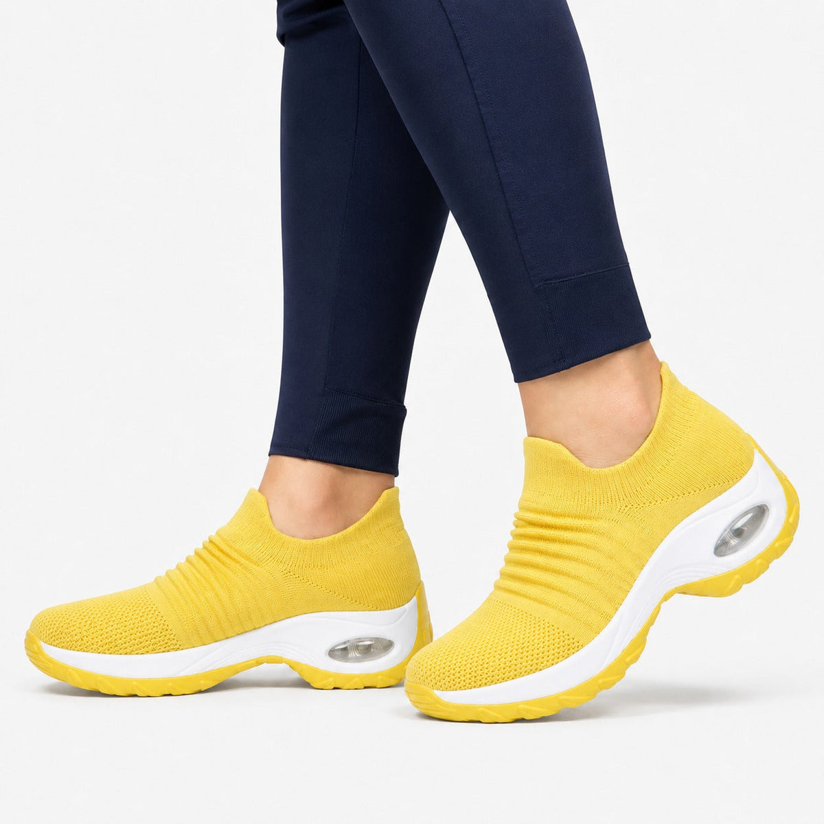 Carestep Non Slip Nursing Shoes For Women Colour Yellow Model Wearing
