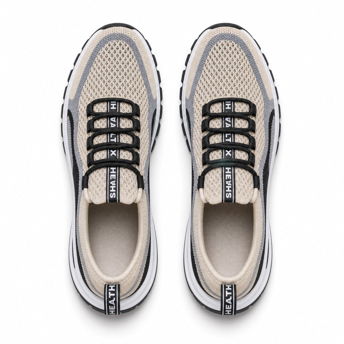 Cora Supportive Lace Up Walking Shoes For Women Beige Black Top Down Detail