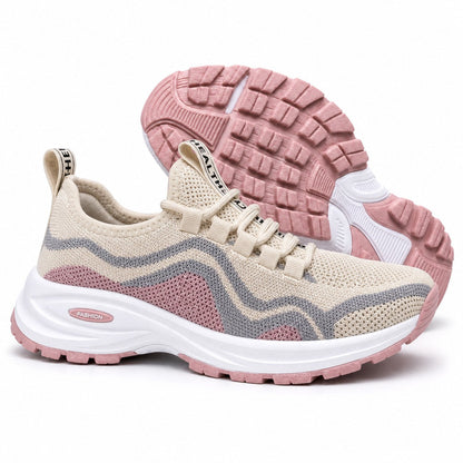 Cora Supportive Lace Up Walking Shoes For Women Beige Blush Pink Front Hero Pair Sole