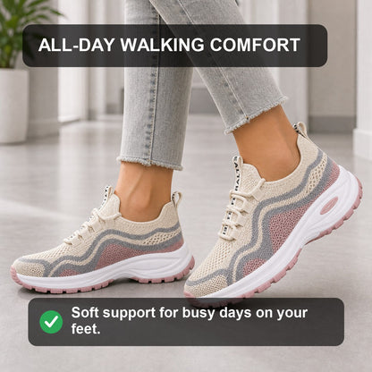 Cora Supportive Lace Up Walking Shoes For Women Beige Blush Pink Walking Comfort Feature