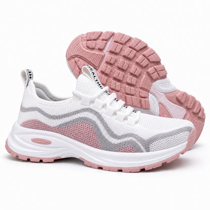 Cora Supportive Lace Up Walking Shoes For Women White Blush Pink Front Hero Pair Sole