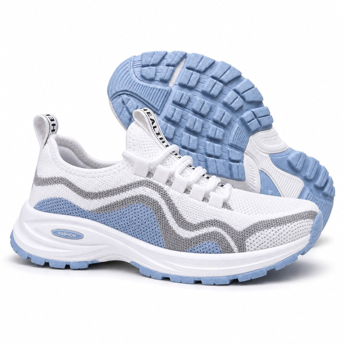 Cora Supportive Lace Up Walking Shoes For Women White Light Blue Front Hero Pair Sole