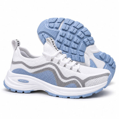 Cora Supportive Lace Up Walking Shoes For Women White Light Blue Front Hero Pair Sole