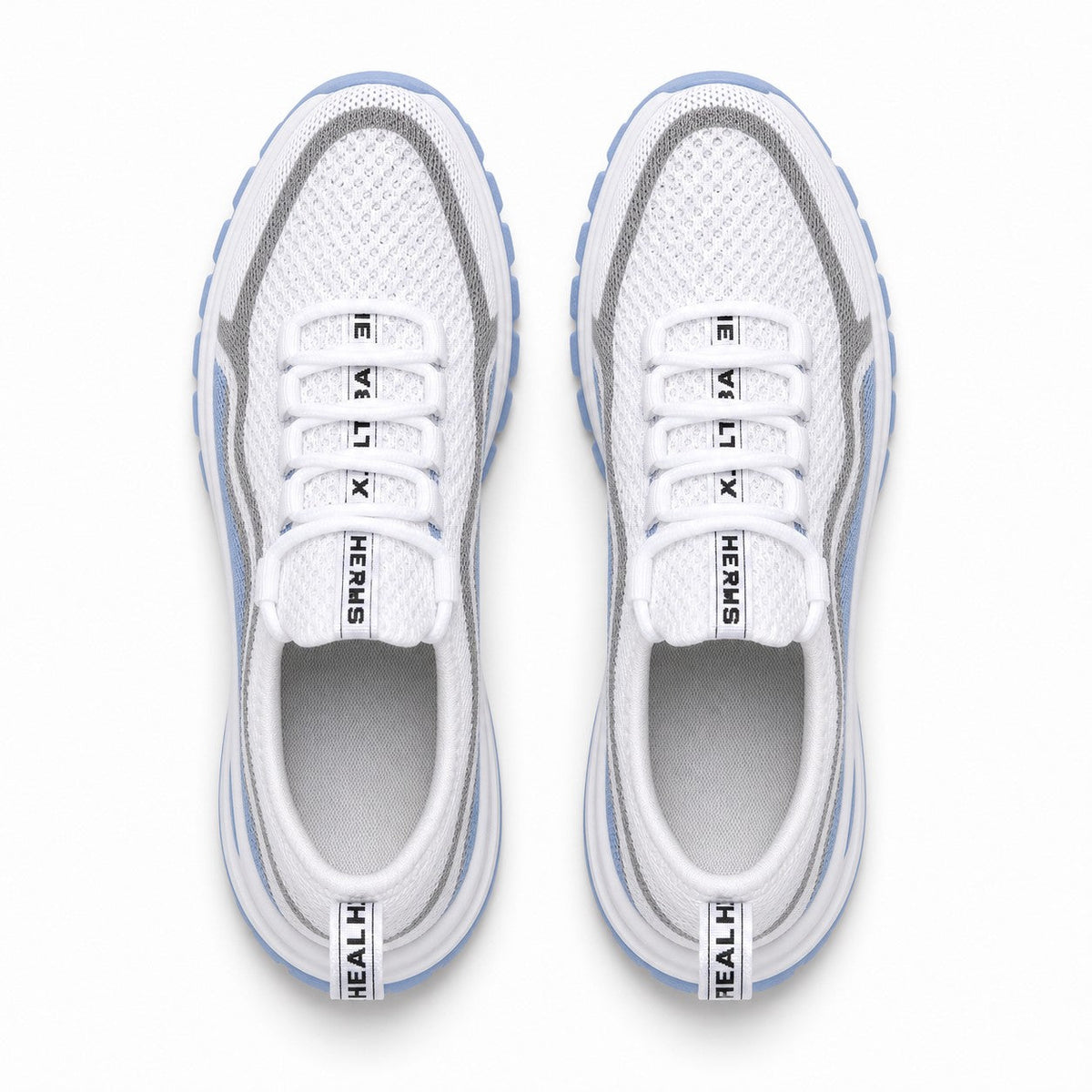 Cora Supportive Lace Up Walking Shoes For Women White Light Blue Top Down Detail