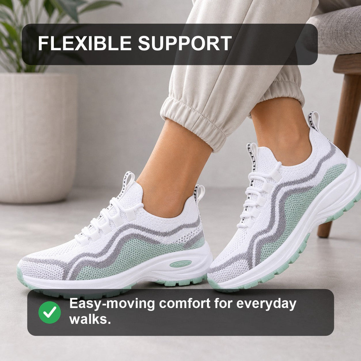 Cora Supportive Lace Up Walking Shoes For Women White Mint Flexible Support Feature