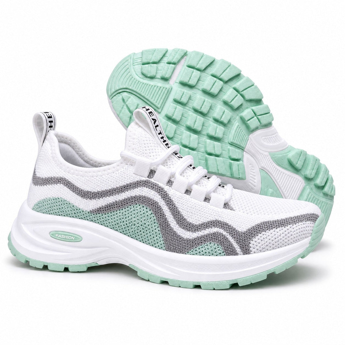 Cora Supportive Lace Up Walking Shoes For Women White Mint Front Hero Pair Sole