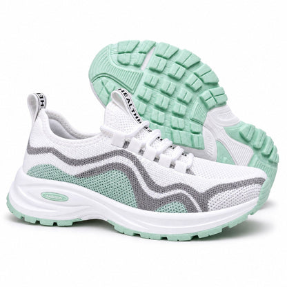 Cora Supportive Lace Up Walking Shoes For Women White Mint Front Hero Pair Sole