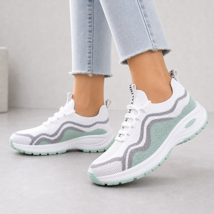 Cora Supportive Lace Up Walking Shoes For Women White Mint Model Wearing
