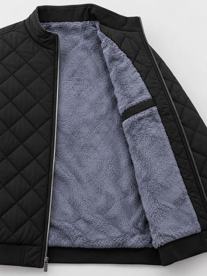 Corvo Men's Fleece-Lined Bomber Jacket - Black, opened to show the thick fleece lining