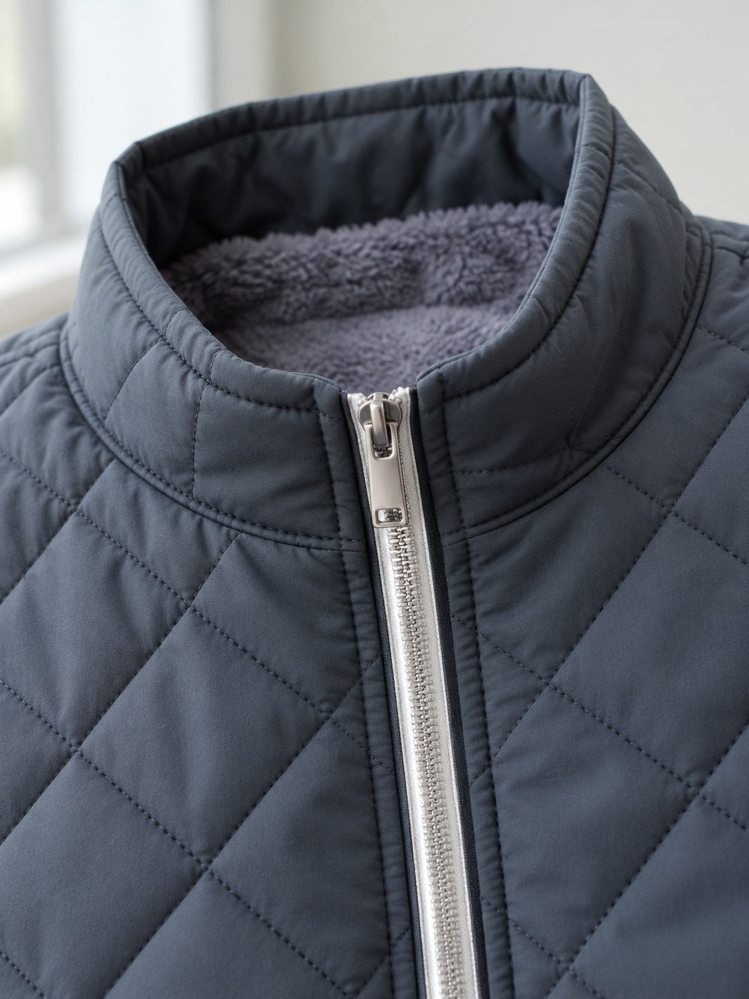 Corvo Men's Fleece-Lined Bomber Jacket - Slate Grey, stand collar with plush fleece lining