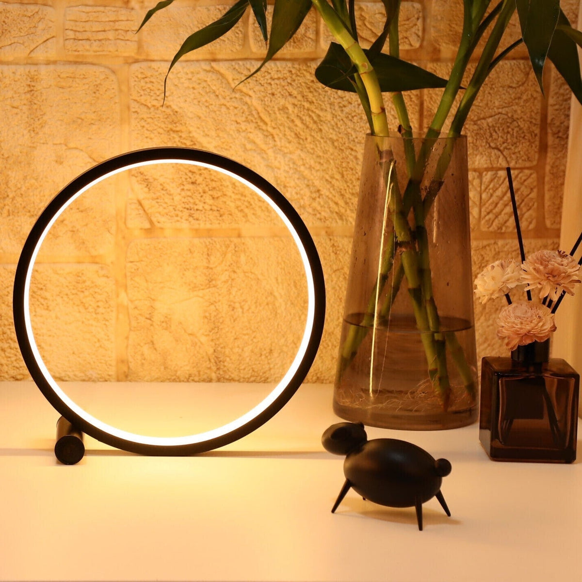 Halo Ring Nightstand Lamp - LED Nightstand Light, Dimmable