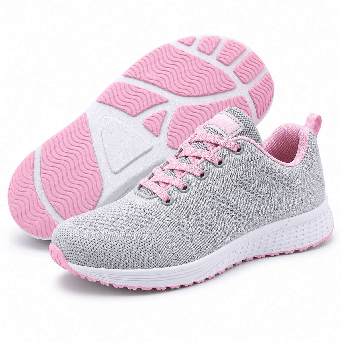 EaseStep Women's Comfort Walking Flat Shoes in Grey Pink with anti-slip sole