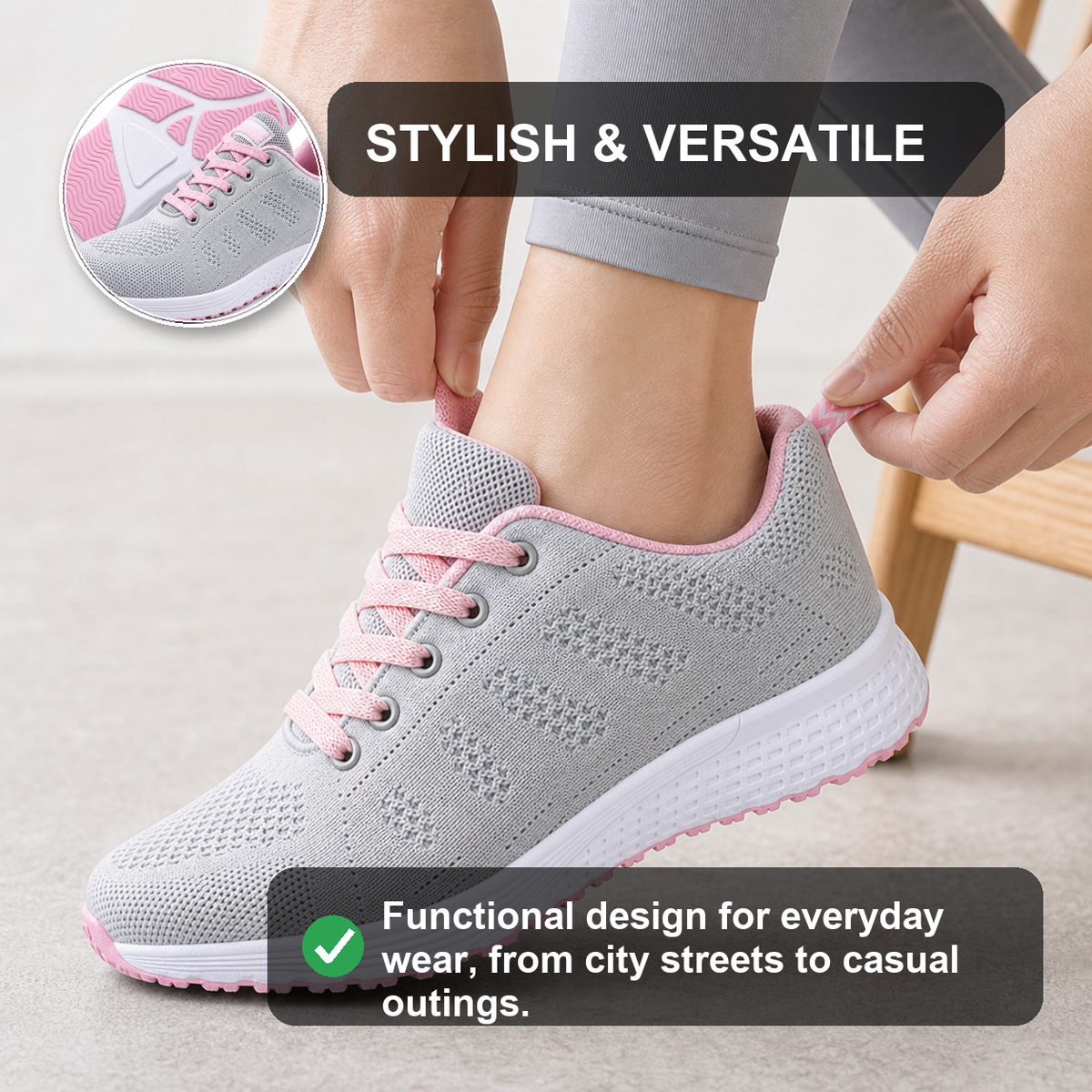 EaseStep Women's Comfort Walking Flat Shoes grey pink stylish versatile feature