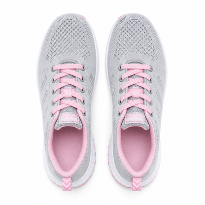 EaseStep Women's Comfort Walking Flat Shoes grey pink top down pair view