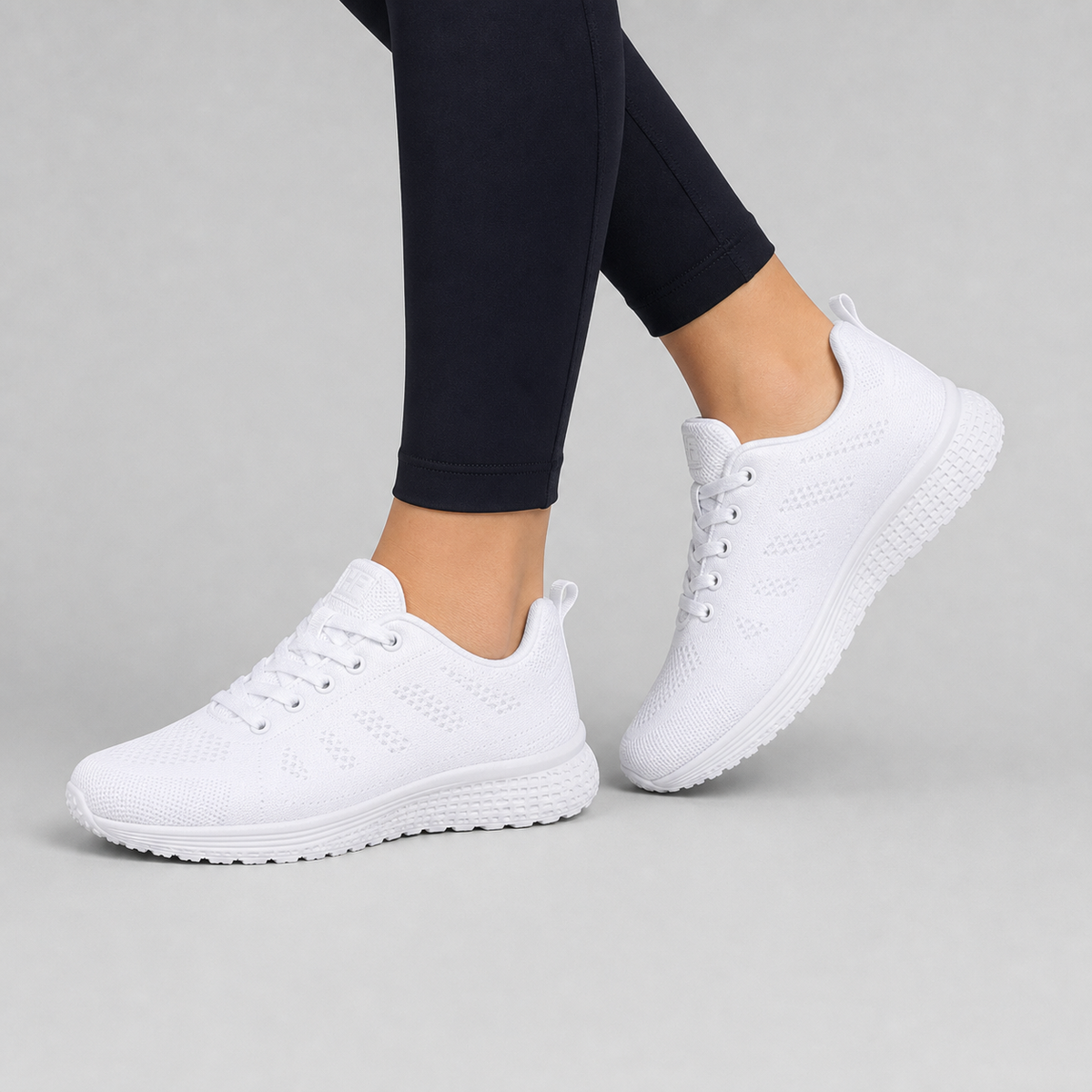 EaseStep Women's Comfort Walking Flat Shoes white model worn walking view