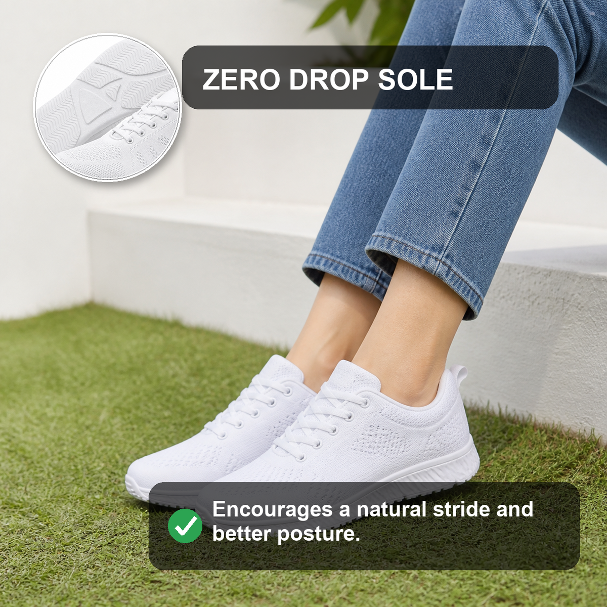 EaseStep Women's Comfort Walking Flat Shoes white zero drop sole feature