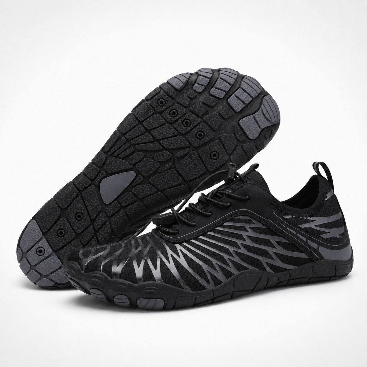 Flux Flexible Sole Barefoot Shoes For Women Colour All Black Front Hero Pair Outsole