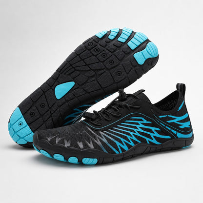 Flux Flexible Sole Barefoot Shoes For Women Colour Black Blue Front Hero Pair Outsole