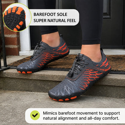 Flux Flexible Sole Barefoot Shoes For Women Colour Grey Orange Barefoot Sole Lifestyle