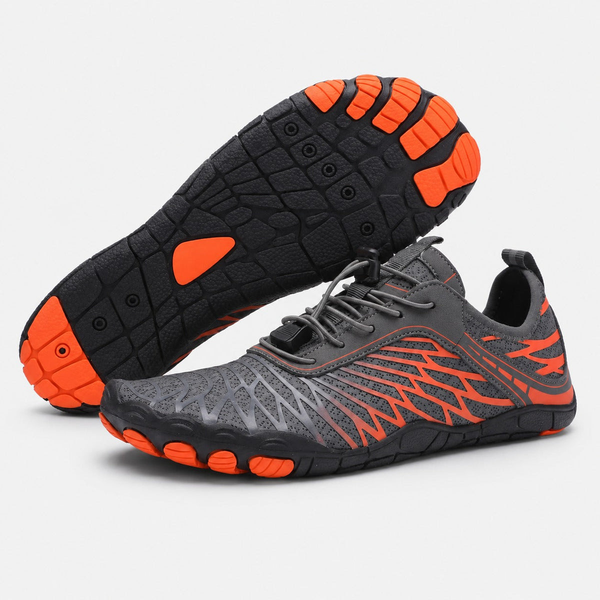 Flux Flexible Sole Barefoot Shoes For Women Colour Grey Orange Front Hero Pair Outsole