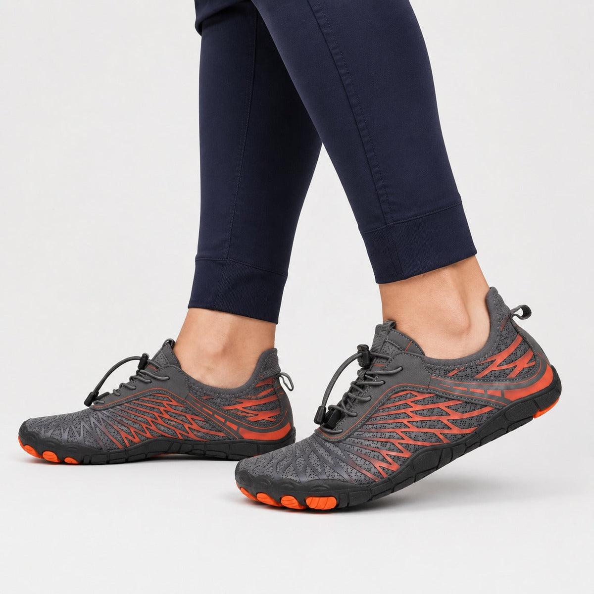 Flux Flexible Sole Barefoot Shoes For Women Colour Grey Orange Model Wearing