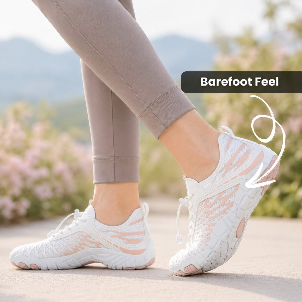 Flux Flexible Sole Barefoot Shoes For Women Colour White Pink Barefoot Feel Lifestyle