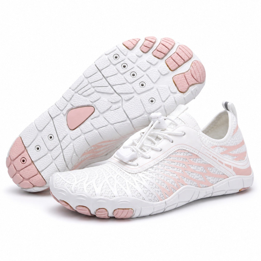 Flux Flexible Sole Barefoot Shoes For Women Colour White Pink Front Hero Pair Outsole