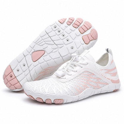 Flux Flexible Sole Barefoot Shoes For Women Colour White Pink Front Hero Pair Outsole
