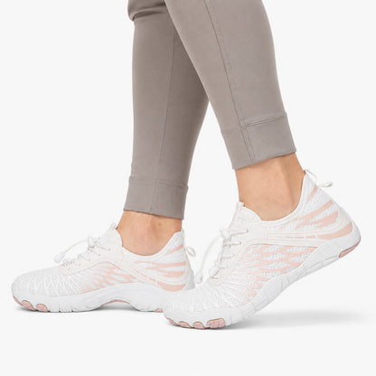 Flux Flexible Sole Barefoot Shoes For Women Colour White Pink Model Wearing