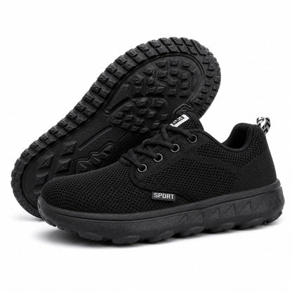 Freestep Womens Wide Toe Walking Shoes Black Front Hero Pair Sole