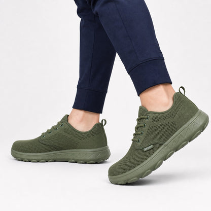 Freestep Womens Wide Toe Walking Shoes Green Model Wearing